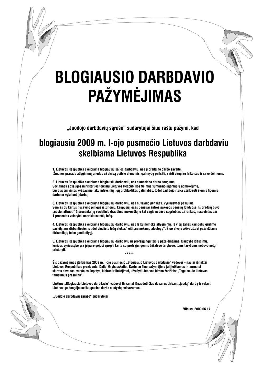 blogiausio darbdavio pazymejimas